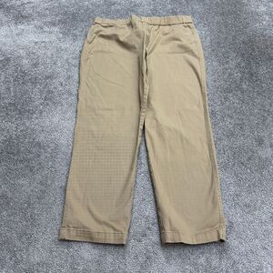 Lands' End Casual Chino Pants Womens 14 Brown Straight Mid Rise Elastic 35x27